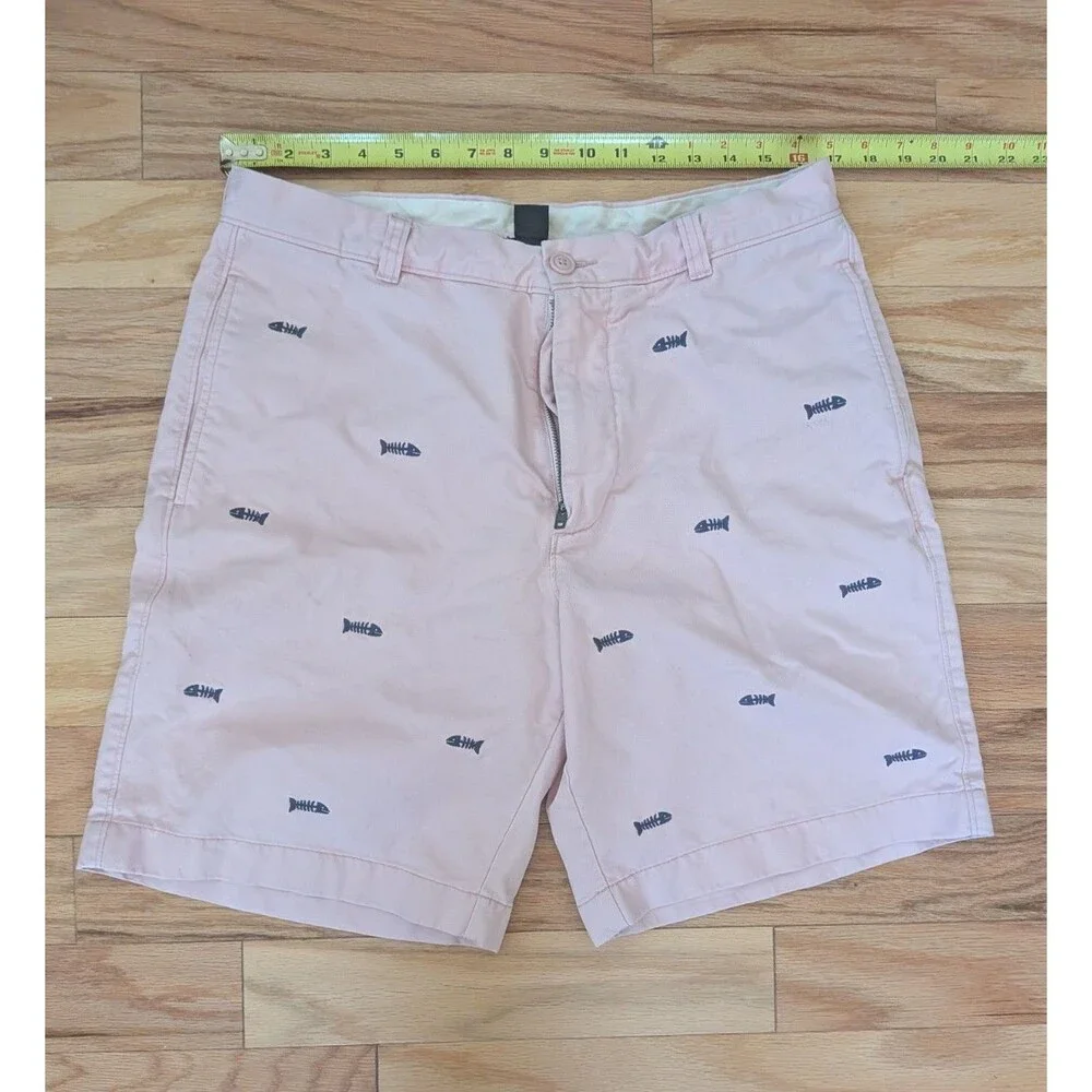 J Crew Shorts Broken In Regular Fit Pink Embroidered Fish Size 34 Chino Cotton